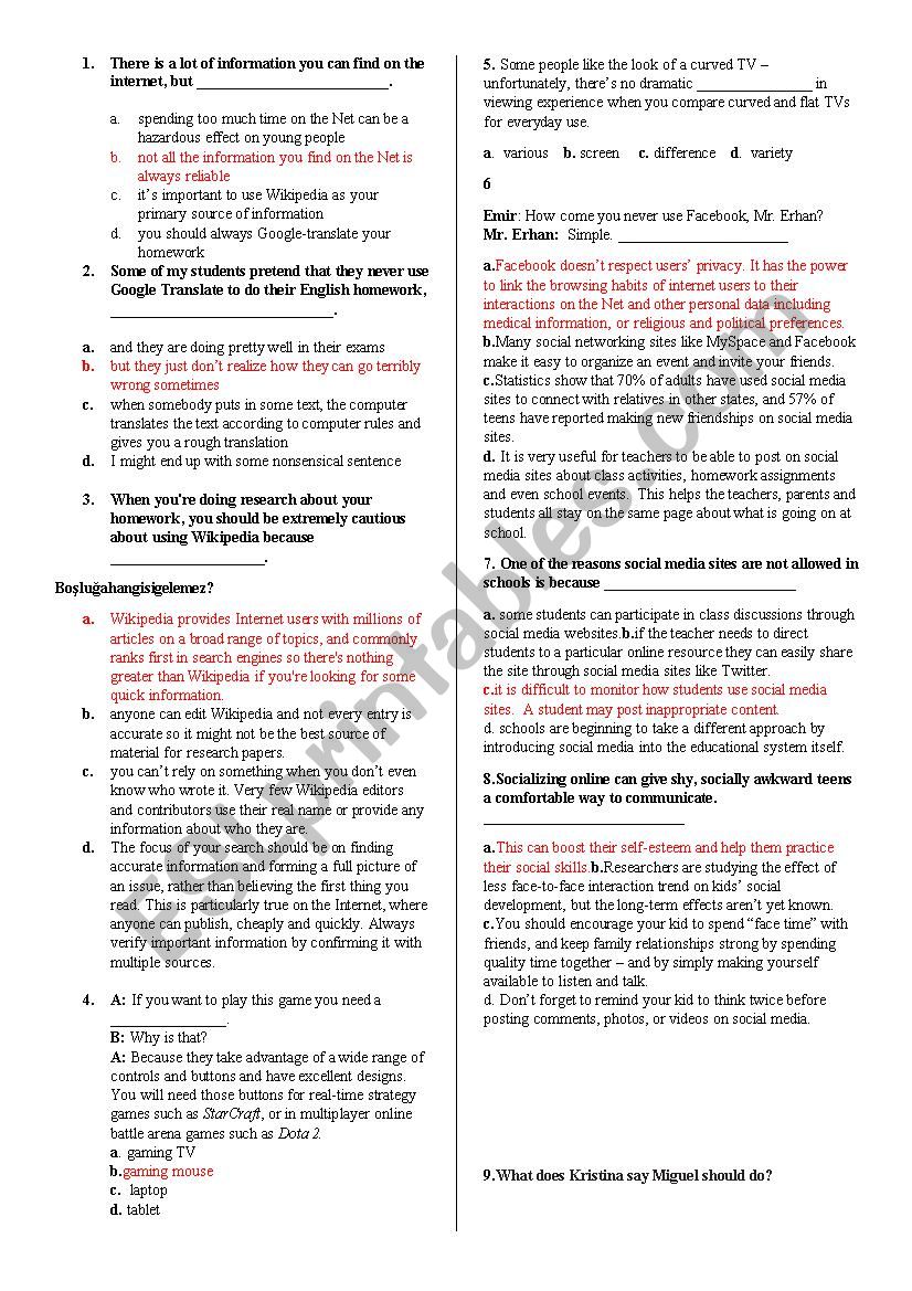  TEOG Practice Test 2 [ units 4 and 5]